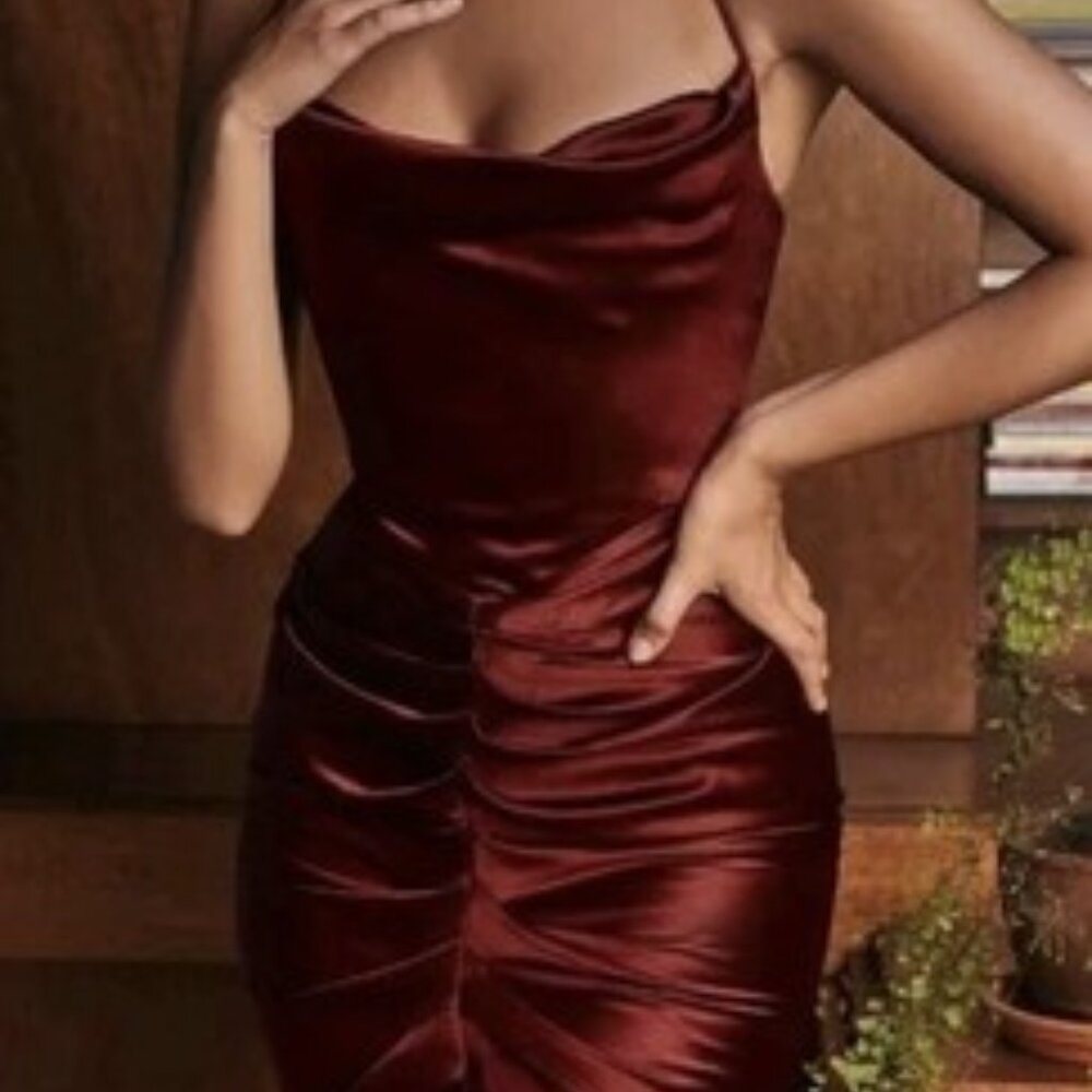 NEW House Of CB Nera Wine Small S Satin Draped Corset Dress NWT Red